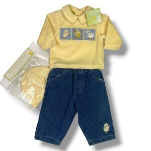 Duck Duck Goose Girl 6/9 M Outfit Set Goose & Duck Soft Yellow Top Hat Pants NEW